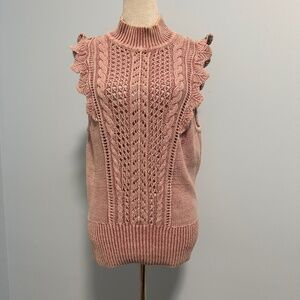 White House Black Market Ruffle Mock Neck‎ Sleeveless Sweater Size L